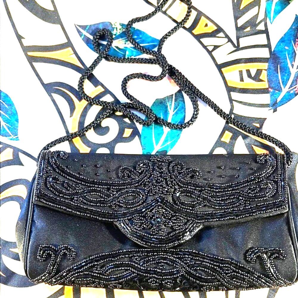 Kate Landry Black Beaded Clutch Shoulder Bag
